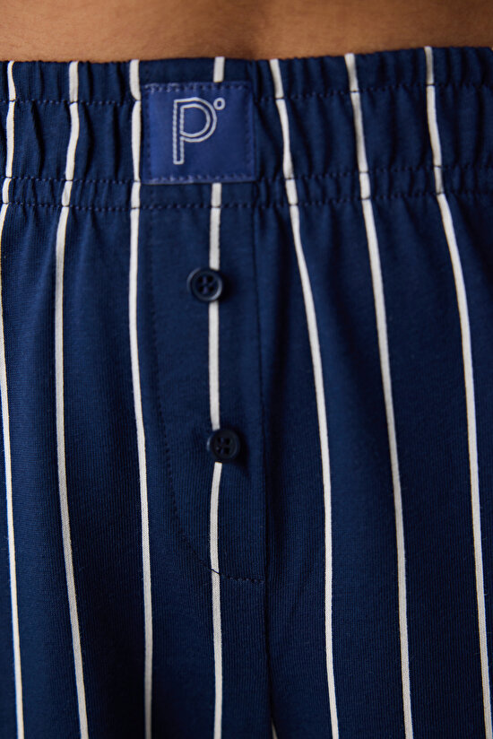 Pj Day Striped Pantolon Çizgili Lacivert Pijama Takımı - 4