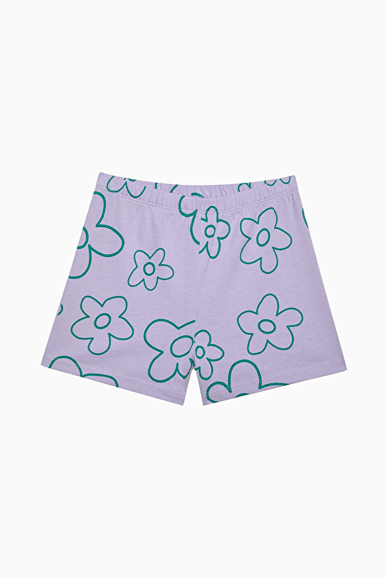 Kız Çocuk Flowers Pamuklu Lila Pijama Takımı - 3