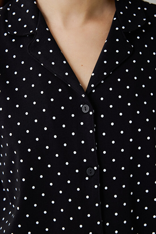Black Polka Dot Patterned Shirt Collar Short Sleeve Pajama Set Black Polka Dot Patterned Shirt Collar Short Sleeve Pajama Set - 3