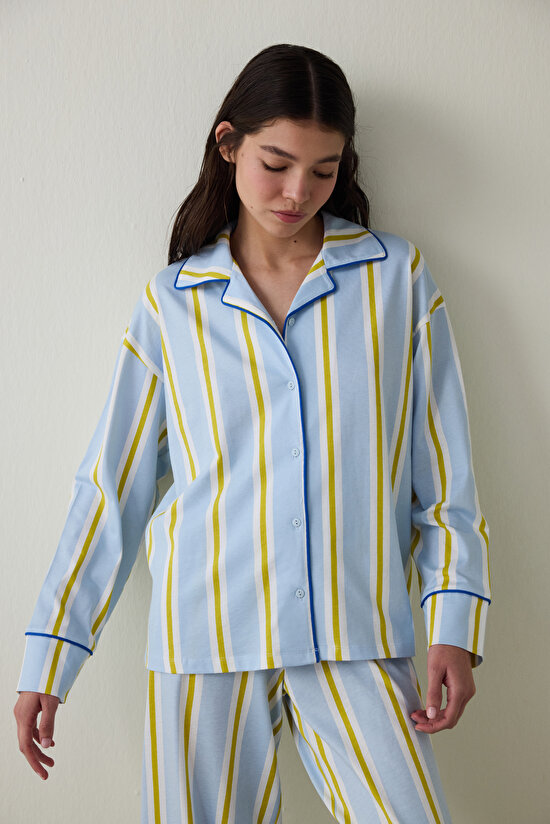 Light Blue Striped Shirt Collar Long Sleeve Pajama Set- Inspired by Flora Light Blue Striped Shirt Collar Long Sleeve Pajama Set- Inspired by Flora - 4