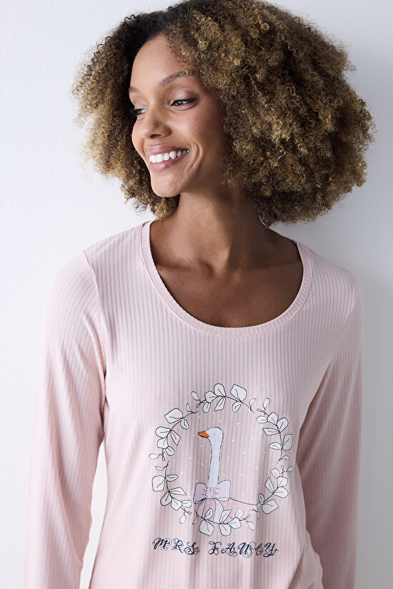 Dream Rosy Gül Kurusu Pembe Tişört Pijama Üstü - 3