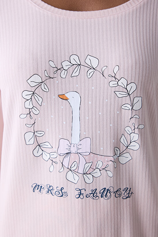 Dream Rosy Gül Kurusu Pembe Tişört Pijama Üstü - 4