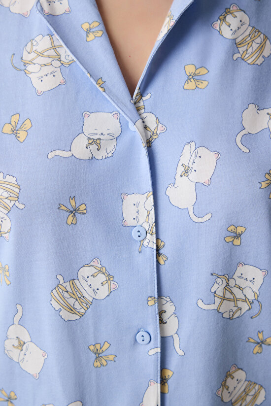 Bowtiful Gömlek Pantolon Açık Mavi Pijama Takımı - 3