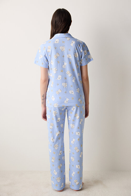 Bowtiful Gömlek Pantolon Açık Mavi Pijama Takımı - 4