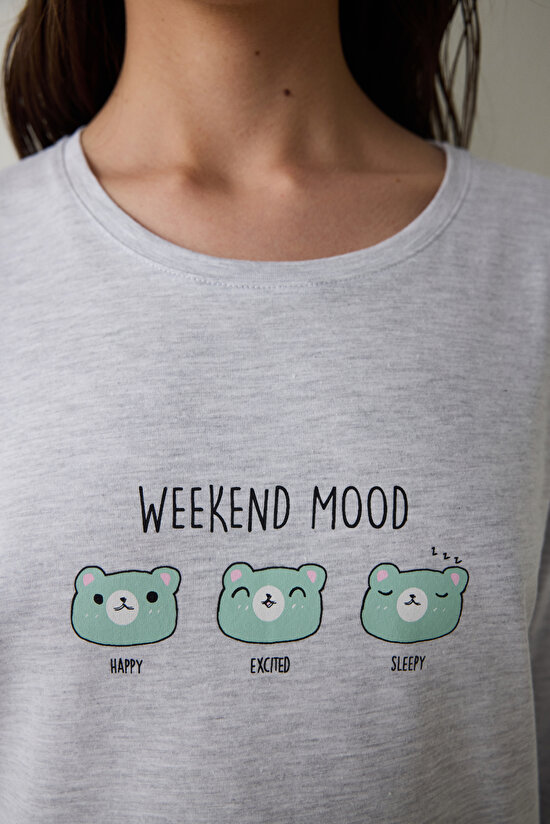 Weekend Mood Crew Neck Long Sleeve Cotton Pajama Set Weekend Mood Crew Neck Long Sleeve Cotton Pajama Set - 3