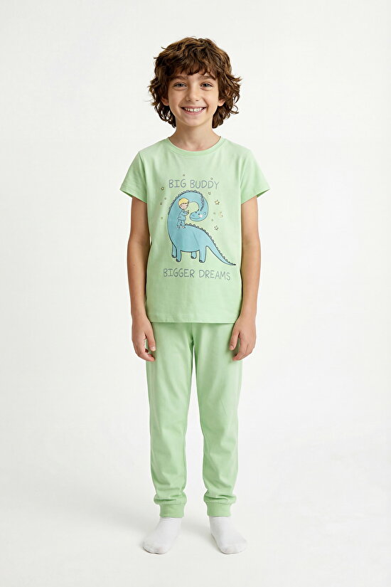 Light Green Boys Sleepasaurus 2in1 Pajama Set - 4