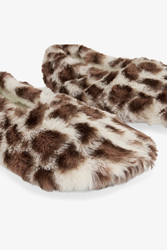 Ekru Leopar Desenli Ev Patiği - 3