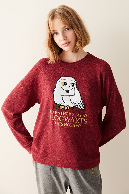 Hogwarts Soft Sweatshirt Bordo Pijama Üstü - Harry Potter Koleksiyonu - 1