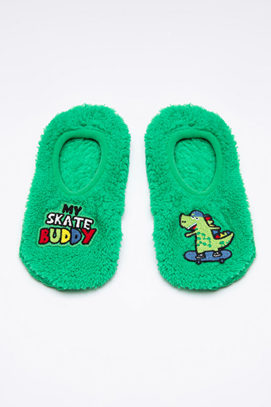Yeşil Erkek Çocuk Dinozor Desenli Patik Çorap - 2