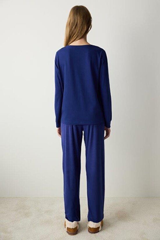 Winter Day Fuzzy Solid Lacivert Pantolon Pijama Altı - 3