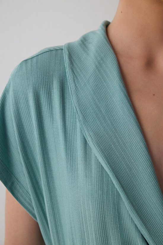 Yeşil Lenna Ribanalı V Yaka Lohusa Pijama Takımı - 3