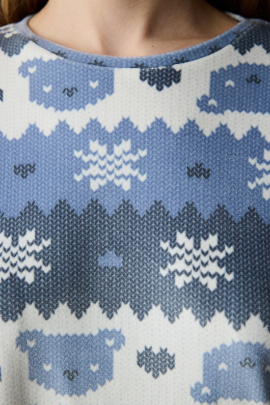 Snowflakes Fuzzy Çok Renkli Sweatshirt Pijama Üstü - 3