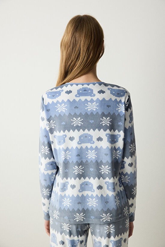 Snowflakes Fuzzy Çok Renkli Sweatshirt Pijama Üstü - 4
