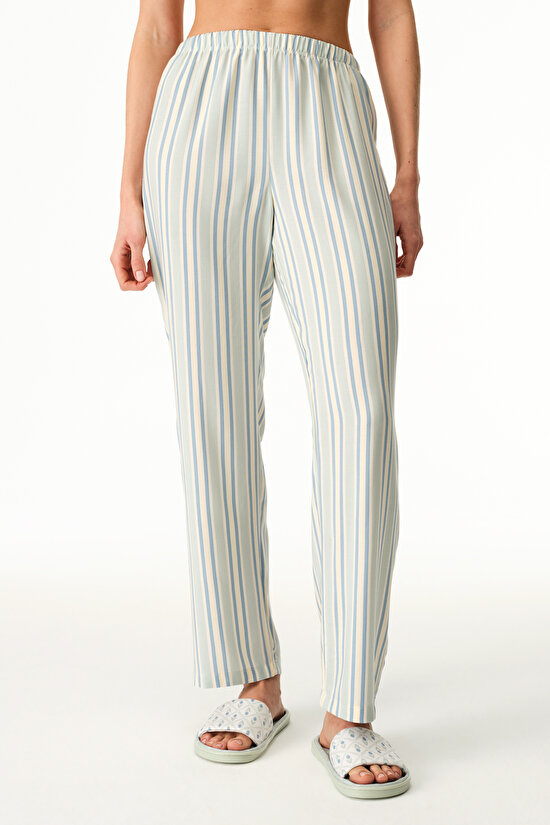 Açık Yeşil Serenity Çizgili Pant Pijama Altı - 1