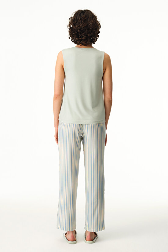 Açık Yeşil Serenity Çizgili Pant Pijama Altı - 4