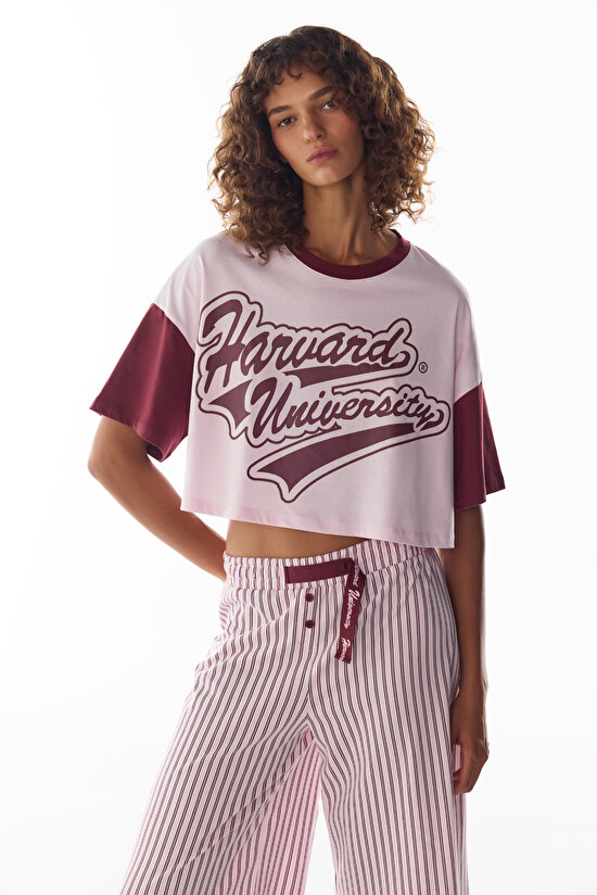 Pembe Harvard Graffiti Desenli Kısa Kollu Şort Pijama Takımı - 2