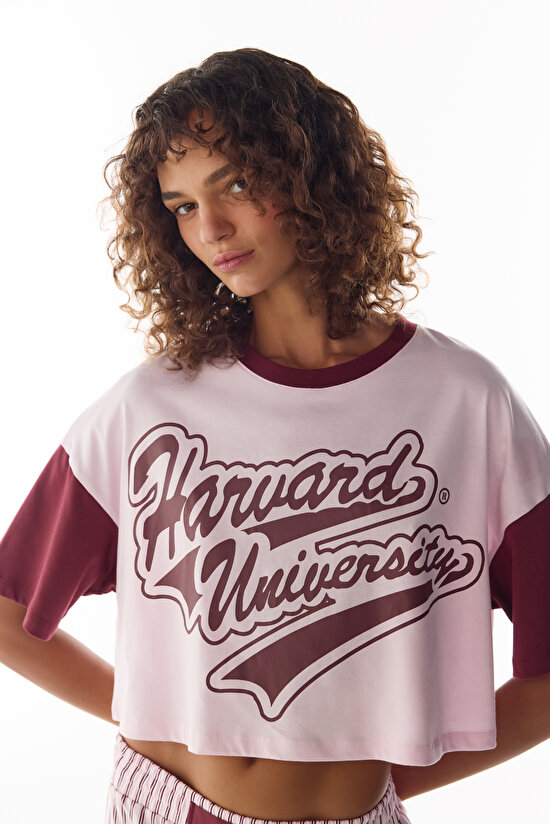 Pembe Harvard Graffiti Desenli Kısa Kollu Şort Pijama Takımı - 3
