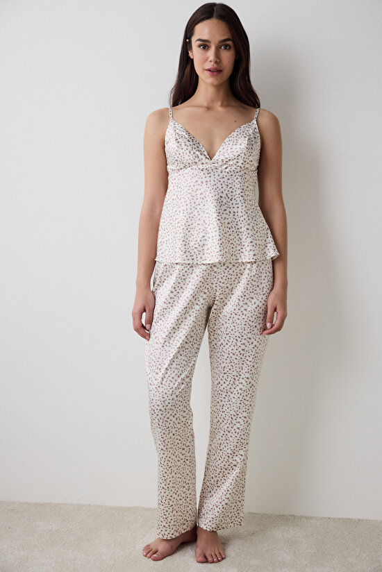 Lilah Saten Ekru Pantolon Pijama Altı - 3