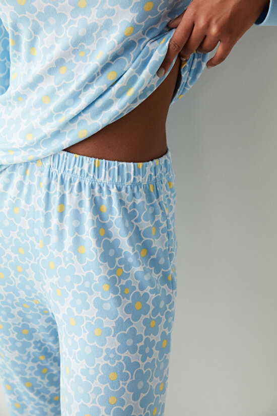 Açık Mavi Flower Garden Termal Pijama Takımı - 5