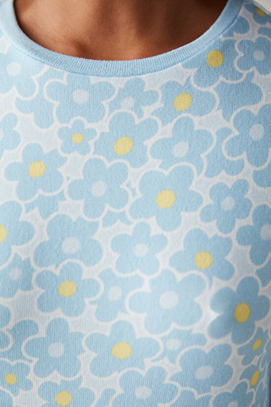 Açık Mavi Flower Garden Termal Pijama Takımı - 6