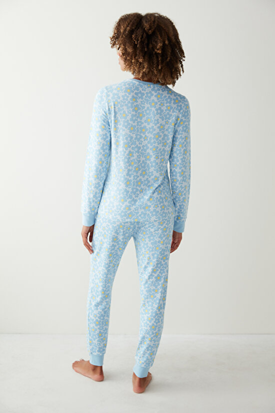 Açık Mavi Flower Garden Termal Pijama Takımı - 7