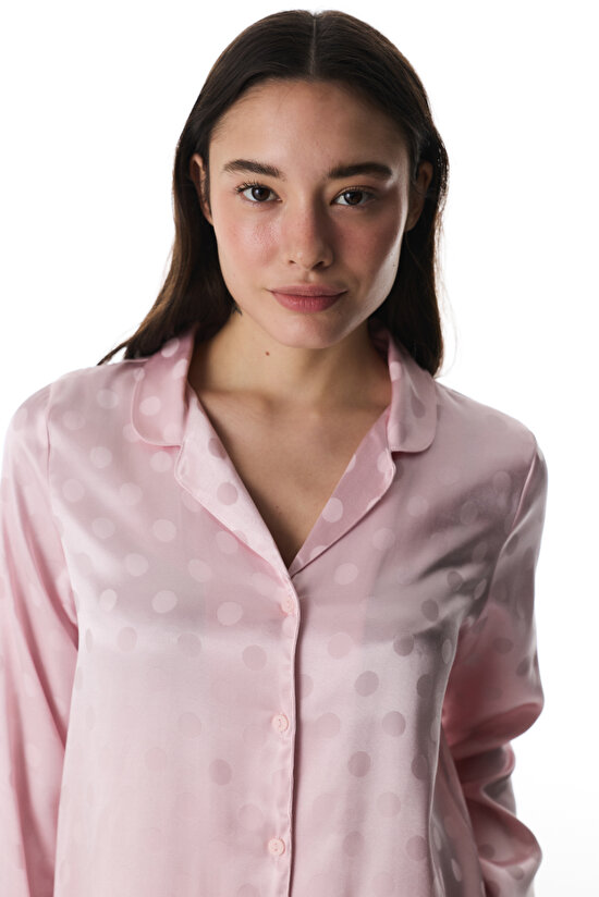 Pink Quinn Satin Shirt & Pants Pajama Set - 3