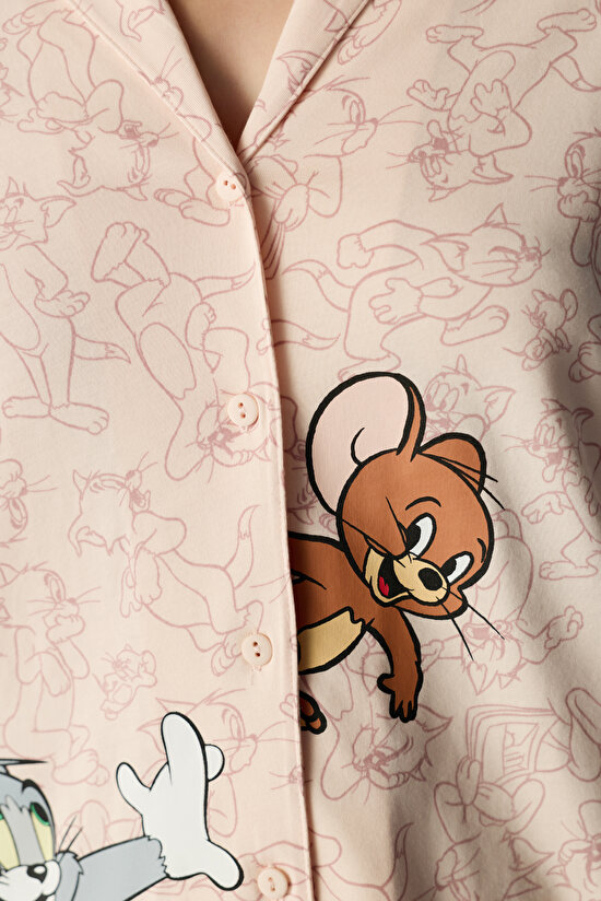 Açık Pembe Tom&jerry Uzun Kollu Gömlek Pantolon Pijama Takımı - 3