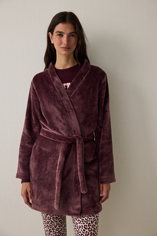 Bordo Bağlama Detaylı Sabahlık - 4