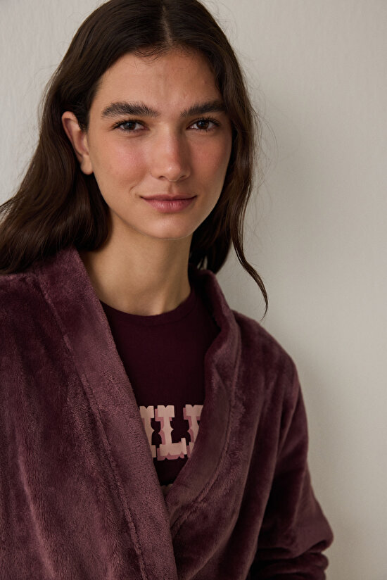 Bordo Bağlama Detaylı Sabahlık - 5