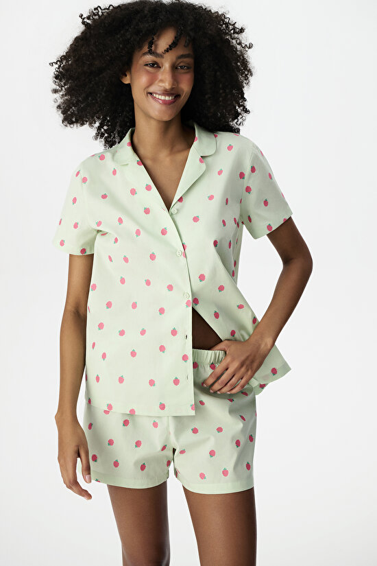 Light Green Summer Breeze Shirt & Shorts Pajama Set - 2