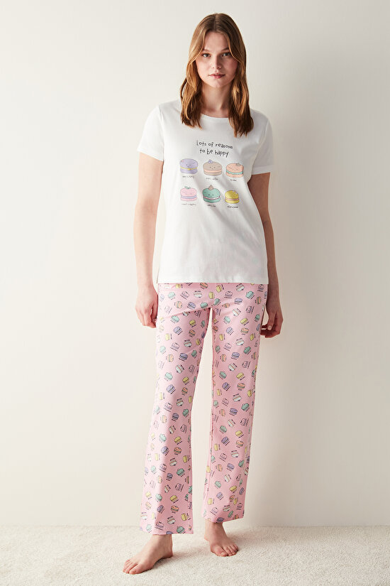 Macaron Pembe Pantolon Pijama Takımı - 1