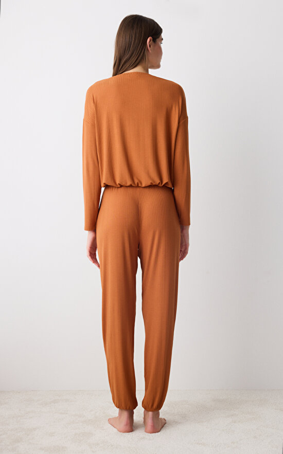 Hailey Solid Açık Kahverengi Pantolon Pijama Takımı - 5