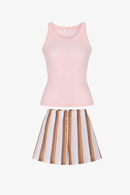 Pembe Isla Striped  Şort Pijama Takımı - 1