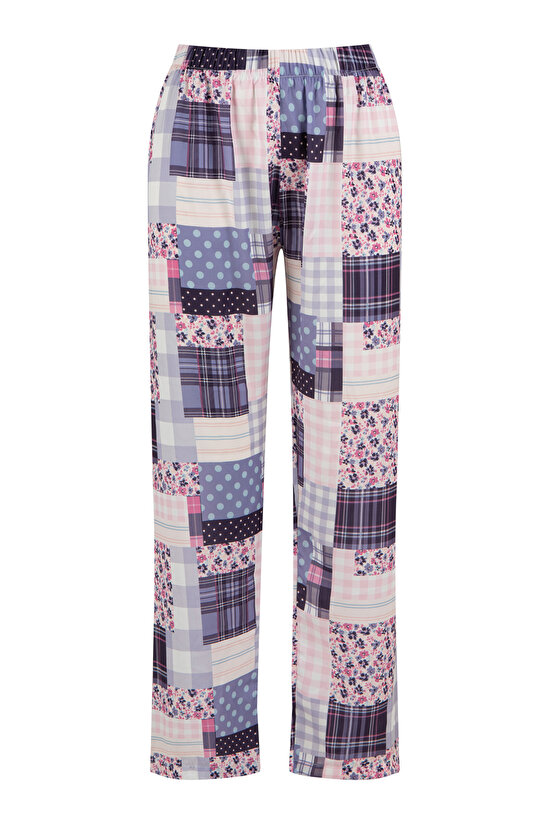 Patchwork Satin Pantolon Pijama Altı - 6
