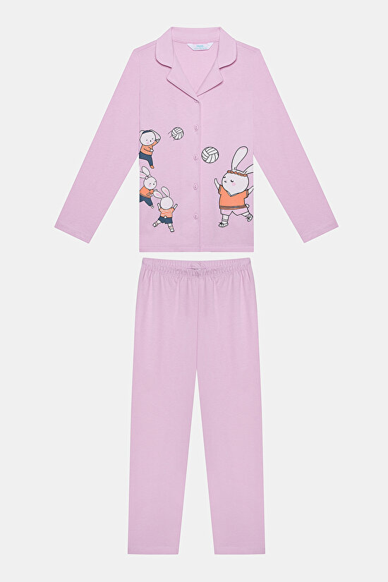 Kız Çocuk Volleybunny Kırık Beyaz Gömlek Pijama Takımı - 1