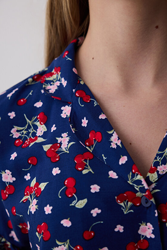 Cherries Gömlek Şort Lacivert Pijama Takımı - 3