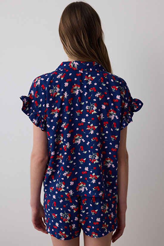 Cherries Gömlek Şort Lacivert Pijama Takımı - 4