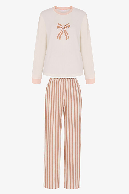 Quinn Çizgili Uzun Kollu Pantolon Pijama Takımı - 1