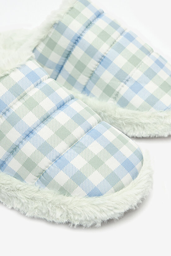 Green Gingham Açık Gri Terlik - 3