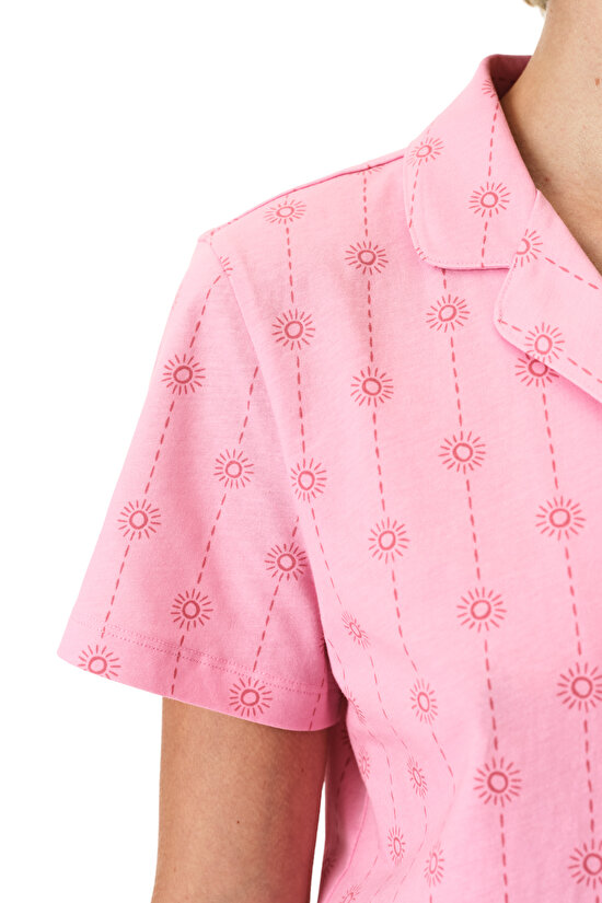 Pembe Pink Stardust Pamuklu Gömlek Şortlu Pijama Takımı - 3