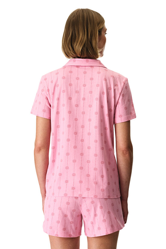 Pembe Pink Stardust Pamuklu Gömlek Şortlu Pijama Takımı - 4