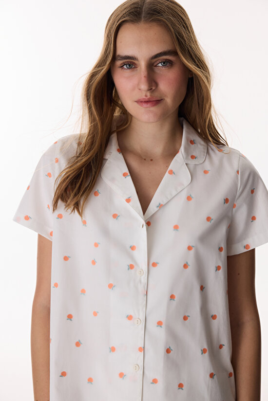 Kırık Beyaz Peach Gömlek Pantolon Pijama Takımı - 2