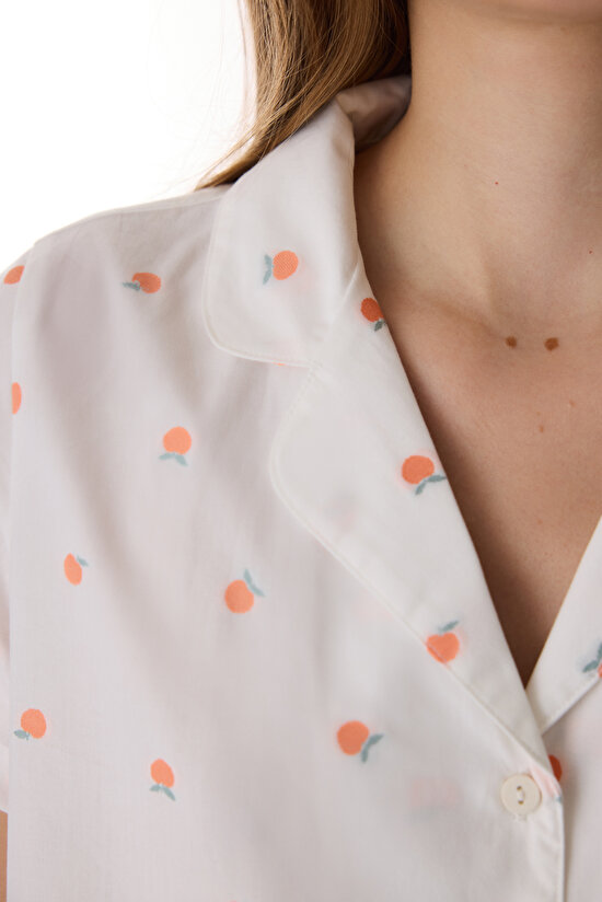 Kırık Beyaz Peach Gömlek Pantolon Pijama Takımı - 3