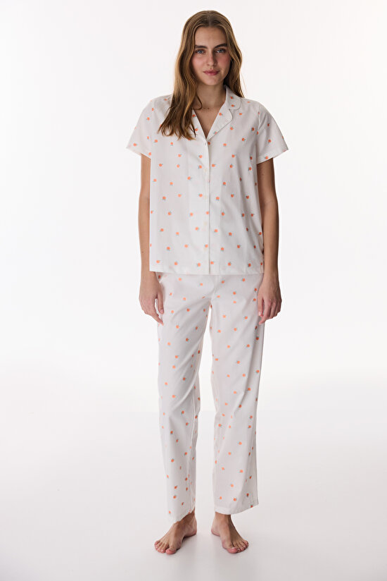 Kırık Beyaz Peach Gömlek Pantolon Pijama Takımı - 4