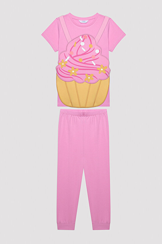 Kız Çocuk Cupcake Çok Renkli  Pijama Seti - 1
