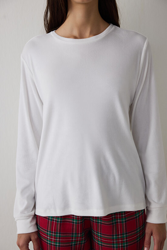 Kırmızı Comfy Time Ekoseli Bisiklet Yaka Uzun Kollu Pijama Takımı - 3