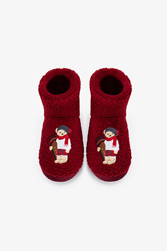 Bordo Cool Bear Bot Kedi Desenli Patik - 1