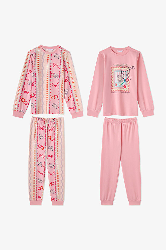 Girls' Pink Snailmail Cuties Long Sleeve 2 Pack Pyjama Set - 1