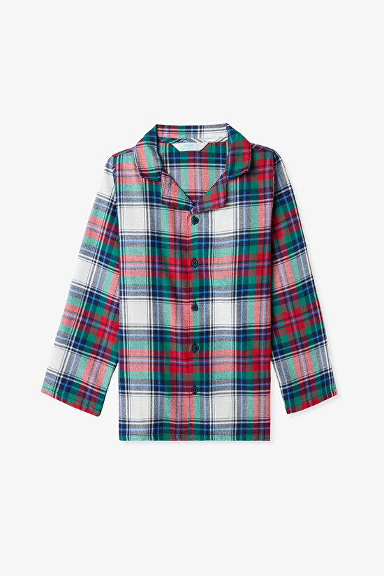 Unisex Çocuk Ekoseli Light Düğmeli Pijama Takımı - 2