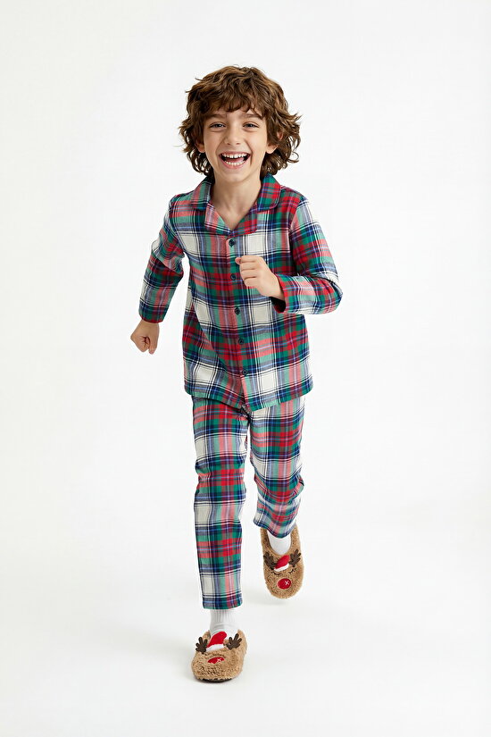 Unisex Children's Plaid Light Buttoned Pajama Set - 4